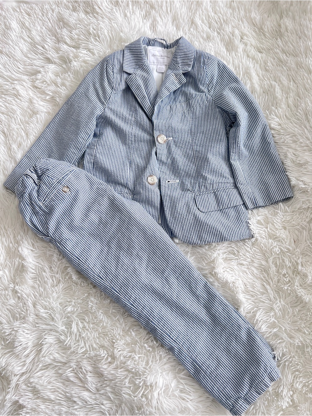 Gymboree Blue and White Pinstripe Boys Matching Suit Set